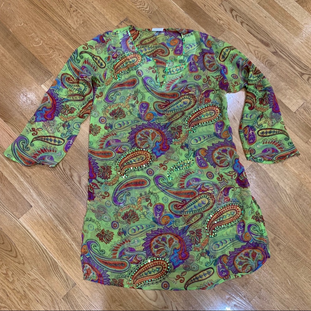 Paisley print bright beach cover up